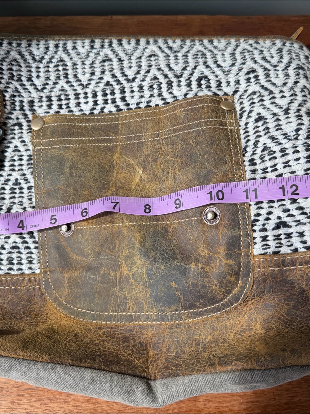 Myra Bag Brown and Cream Textured Tote with Leather Patch Pocket